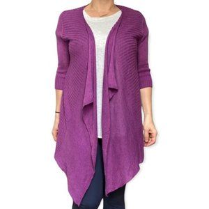 Eileen Fisher Purple Silk Linen Blend Open Front Waterfall Cardigan